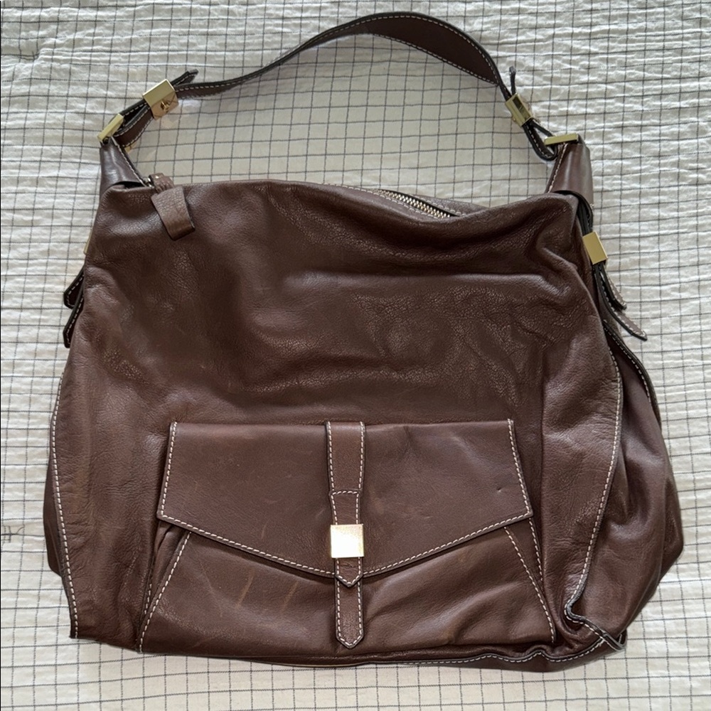Alberta Di Canio Brown Leather Shoulder Bag with Slouchy Design